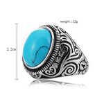 Nhẫn nam phong cách châu Âu và Mỹ cổ điển đá quý ngọc lam thép titan, cỡ: 13, đường kính: 22.3mm, chu vi: 70mm, đường kính: 22.3mm