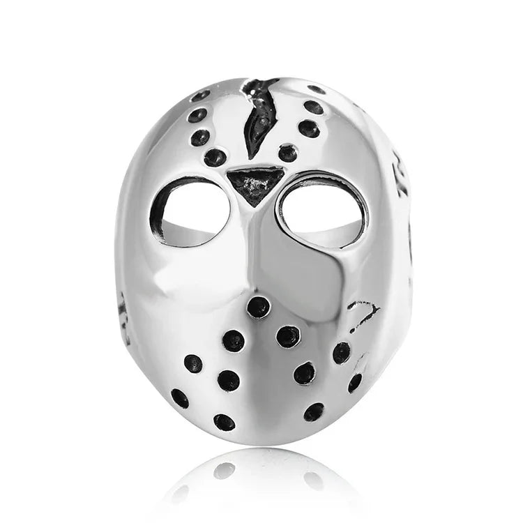 Nhẫn nam phong cách punk gothic rock mặt nạ đầu lâu thép titan, cỡ Mỹ: 7, đường kính: 17.4mm, chu vi: 55mm, đường kính: 17.4mm