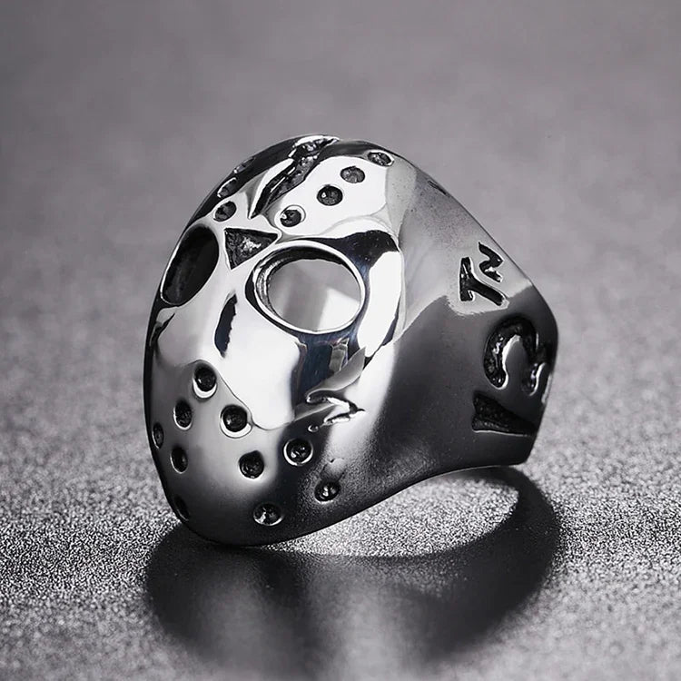 Nhẫn nam phong cách punk gothic châu Âu và Mỹ hình mặt nạ đầu lâu, thép titan, size Mỹ: 11, đường kính: 20.7mm, chu vi: 65mm, đường kính: 20.7mm