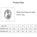 Nhẫn nam phong cách punk gothic châu Âu và Mỹ hình mặt nạ đầu lâu, thép titan, size Mỹ: 11, đường kính: 20.7mm, chu vi: 65mm, đường kính: 20.7mm