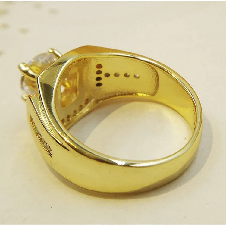 Nhẫn kim cương nam phong cách doanh nhân mạ vàng trắng 18K + đá zircon AAA, cỡ: 7, đường kính: 17.3mm, chu vi: 54.5mm, đường kính: 17.3mm