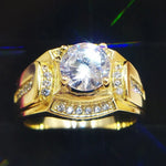 Nhẫn kim cương nam phong cách doanh nhân mạ vàng trắng 18K + đá zircon AAA, cỡ: 9, đường kính: 18.9mm, chu vi: 59.5mm, đường kính: 18.9mm