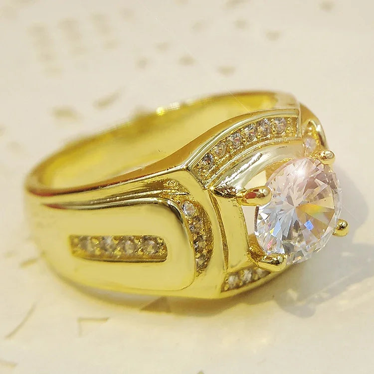 Nhẫn kim cương nam phong cách doanh nhân mạ vàng trắng 18K + đá zircon AAA, cỡ: 10, đường kính: 19.8mm, chu vi: 62.1mm, đường kính: 19.8mm