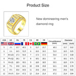 Nhẫn kim cương nam phong cách thời trang mới mạ vàng + đính đá Zircon AAA, cỡ: 8, đường kính: 18.1mm, chu vi: 57mm, đường kính: 18.1mm