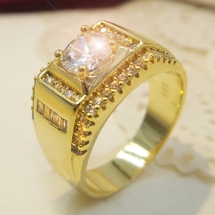 Nhẫn kim cương nam phong cách thời trang mới mạ vàng + đính đá Zircon AAA, cỡ: 10, đường kính: 19.8mm, chu vi: 62.1mm, đường kính: 19.8mm