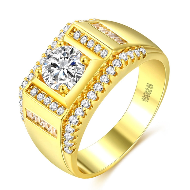 Nhẫn kim cương nam phong cách thời trang mới mạ vàng + đính đá Zircon AAA, cỡ: 11, đường kính: 20.6mm, chu vi: 64.6mm, đường kính: 20.6mm