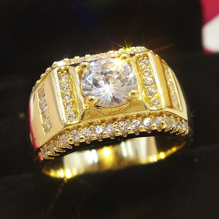 Nhẫn kim cương nam phong cách thời trang mới mạ vàng + đính đá Zircon AAA, cỡ: 11, đường kính: 20.6mm, chu vi: 64.6mm, đường kính: 20.6mm