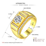 Nhẫn kim cương nam phong cách thời trang mới mạ vàng + đính đá Zircon AAA, cỡ: 11, đường kính: 20.6mm, chu vi: 64.6mm, đường kính: 20.6mm