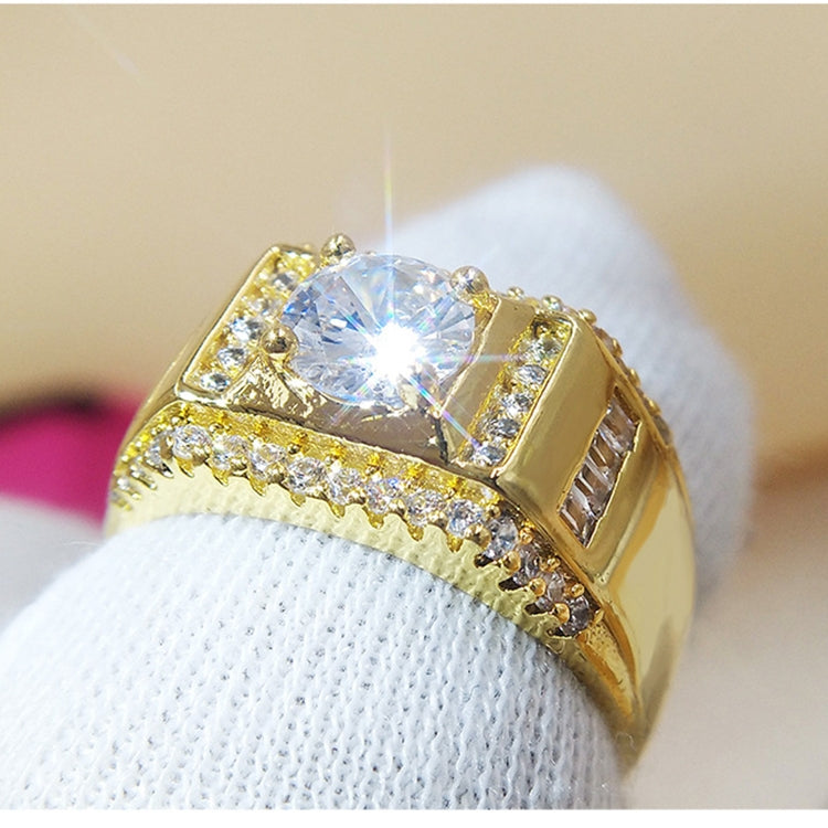 Nhẫn kim cương nam phong cách thời trang mới mạ vàng + đính đá Zircon AAA, cỡ: 12, đường kính: 21.4mm, chu vi: 67.2mm, đường kính: 21.4mm