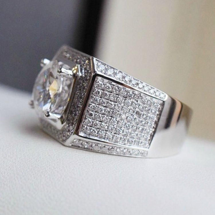 Nhẫn bạc đính đá rhinestone toàn phần kiểu thời trang, cỡ Mỹ: 10, đường kính: 19.9mm, chu vi: 62.4mm, 10