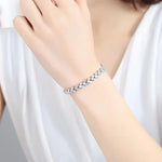 Vòng tay nữ pha lê lấp lánh đính kim cương nhân tạo cho đám cưới, đính hôn, ngày của mẹ và quà sinh nhật, đường kính: 5.25 cm, chu vi: 16.5 cm, màu bạc
