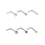 60 PCS Color Mixed Diamond Shape Stainless Steel Nose Stud Rings L Shaped Piercing Jewelry,Pin Length: 7mm, pin diameter: 0.6mm (Color), Colour (60 PCS), White (60 PCS)
