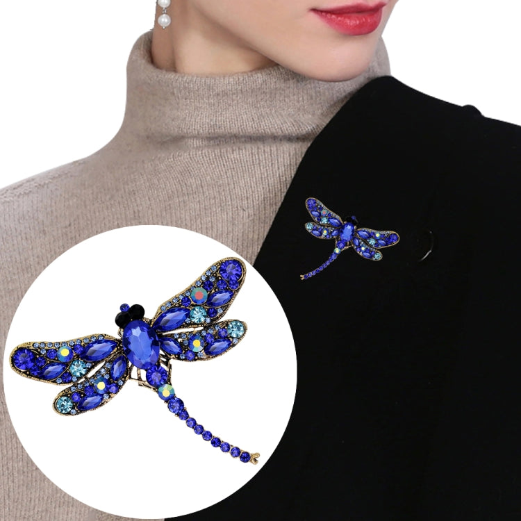 Trâm cài họa tiết chuồn chuồn cổ điển vintage đính đá rhinestone, màu xanh dương