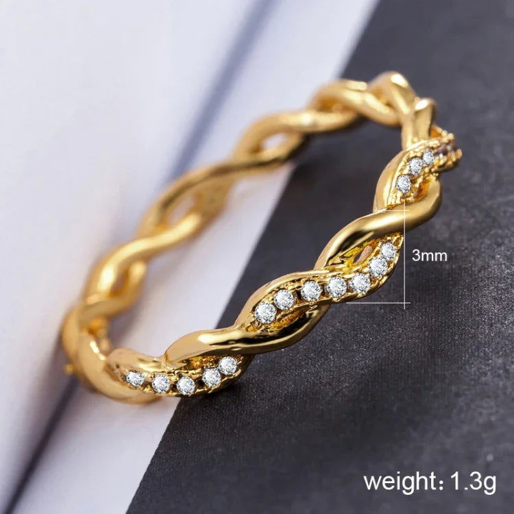 Nhẫn xoắn đơn giản phong cách nữ đầy đá rhinestone (Kích thước Mỹ: 8), Kích thước Mỹ: 8