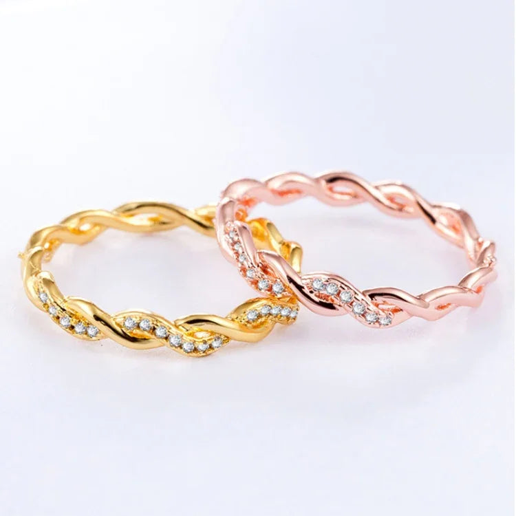 Nhẫn xoắn đơn giản phong cách nữ đầy đá rhinestone (Kích thước Mỹ: 8), Kích thước Mỹ: 8