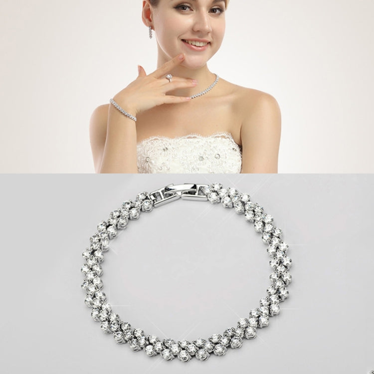 Vòng tay phong cách thời trang đính đá zircon La Mã mạ bạch kim dài 18cm, Trang sức vòng tay, 18cm