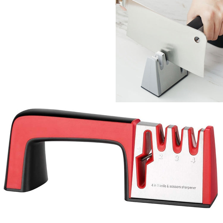 Dụng cụ mài dao thép không gỉ 4 trong 1 cầm tay bốn phần mài nhanh có tay cầm chống trượt, 4 trong 1 (Đen), 4 trong 1 (Đỏ)