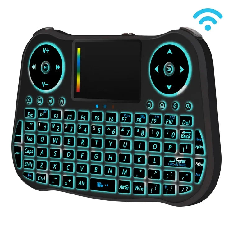 Bàn phím không dây mini MT08 2.4GHz với chuột bay QWERTY có đèn nền nhiều màu & Touchpad & Điều khiển đa phương tiện cho PC, TV, MT08