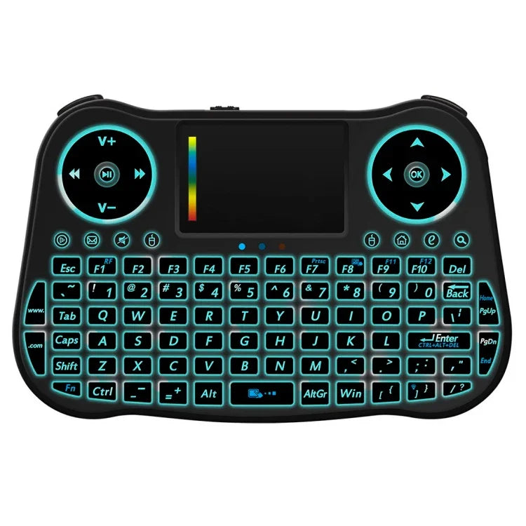 Bàn phím không dây mini MT08 2.4GHz với chuột bay QWERTY có đèn nền nhiều màu & Touchpad & Điều khiển đa phương tiện cho PC, TV, MT08
