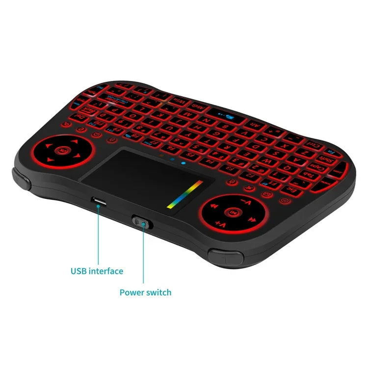 Bàn phím không dây mini MT08 2.4GHz với chuột bay QWERTY có đèn nền nhiều màu & Touchpad & Điều khiển đa phương tiện cho PC, TV, MT08