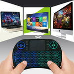 Bàn phím không dây QWERTY Mini i8 2.4GHz với đèn nền nhiều màu & Touchpad & Điều khiển đa phương tiện cho PC, Android TV BOX, X-BOX Player, Điện thoại thông minh, Thay đổi đèn nền nhiều màu