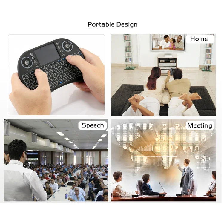 Bàn phím không dây QWERTY Mini i8 2.4GHz với đèn nền nhiều màu & Touchpad & Điều khiển đa phương tiện cho PC, Android TV BOX, X-BOX Player, Điện thoại thông minh, Thay đổi đèn nền nhiều màu