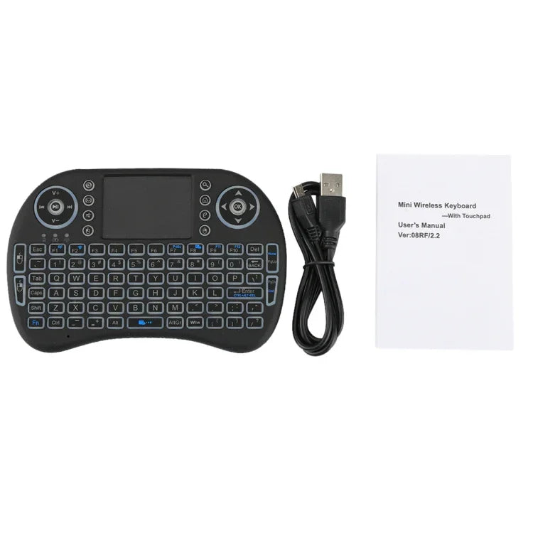 Bàn phím không dây QWERTY Mini i8 2.4GHz với đèn nền nhiều màu & Touchpad & Điều khiển đa phương tiện cho PC, Android TV BOX, X-BOX Player, Điện thoại thông minh, Thay đổi đèn nền nhiều màu