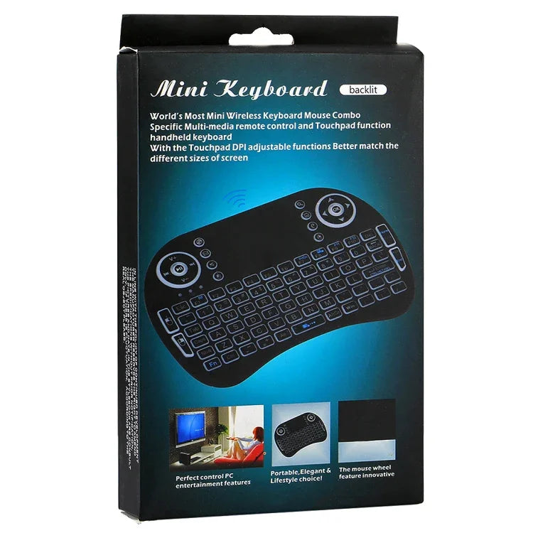 Bàn phím không dây QWERTY Mini i8 2.4GHz với đèn nền nhiều màu & Touchpad & Điều khiển đa phương tiện cho PC, Android TV BOX, X-BOX Player, Điện thoại thông minh, Thay đổi đèn nền nhiều màu