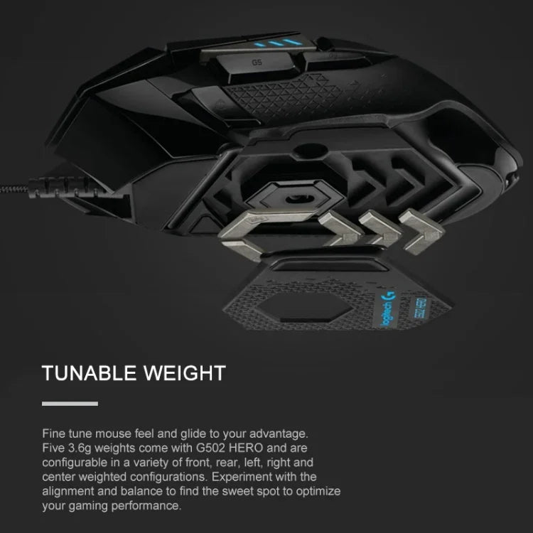 Chuột chơi game có dây Logitech G502 HERO với 11 phím, Chiều dài: 2.1m