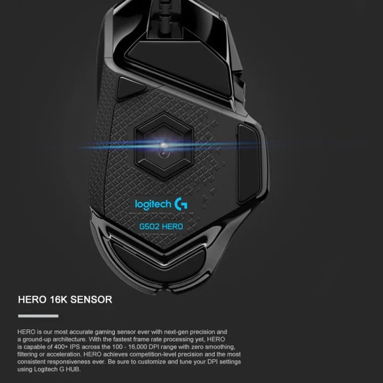 Chuột chơi game có dây Logitech G502 HERO với 11 phím, Chiều dài: 2.1m