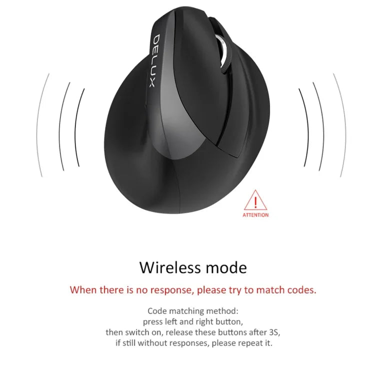 Chuột dọc mini DELUX M618 không dây 2.4G 2400DPI USB có thể sạc lại, Thiết kế công thái học, M618 màu xám
