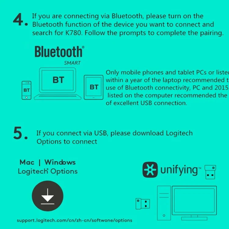 Bàn phím không dây đa thiết bị Logitech K780 Bluetooth + Unifying chế độ kép có giá đỡ