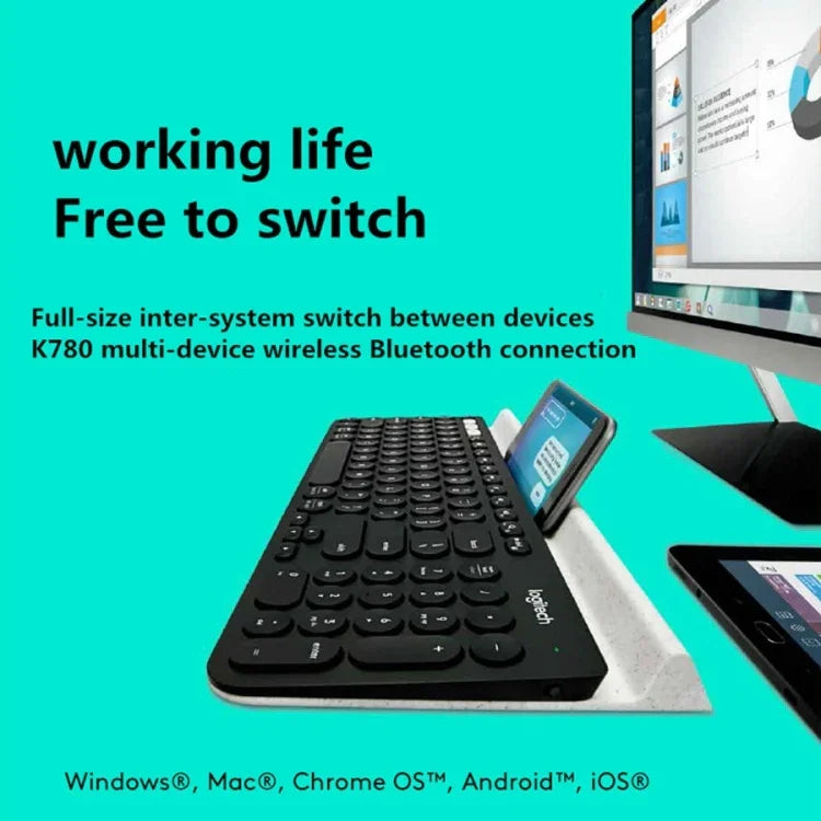 Bàn phím không dây đa thiết bị Logitech K780 Bluetooth + Unifying chế độ kép có giá đỡ
