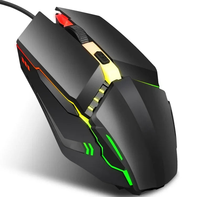 Chuột chơi game có dây HXSJ S200 USB2.0 1600dpi điều chỉnh 4 phím phát sáng nhiều màu, Chiều dài: 1.5m