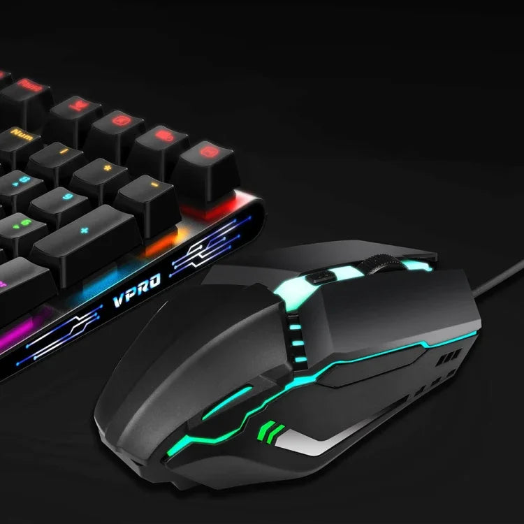 Chuột chơi game có dây HXSJ S200 USB2.0 1600dpi điều chỉnh 4 phím phát sáng nhiều màu, Chiều dài: 1.5m
