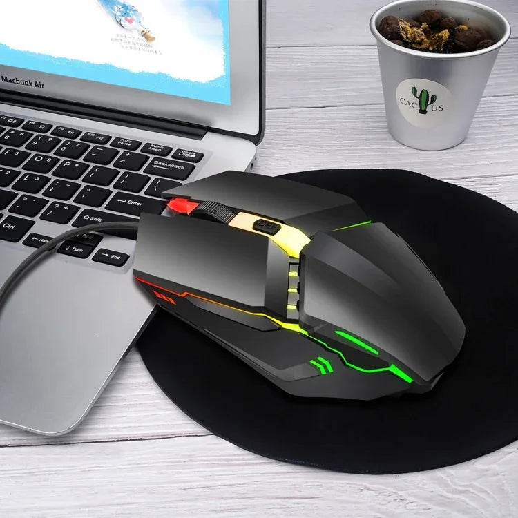 Chuột chơi game có dây HXSJ S200 USB2.0 1600dpi điều chỉnh 4 phím phát sáng nhiều màu, Chiều dài: 1.5m