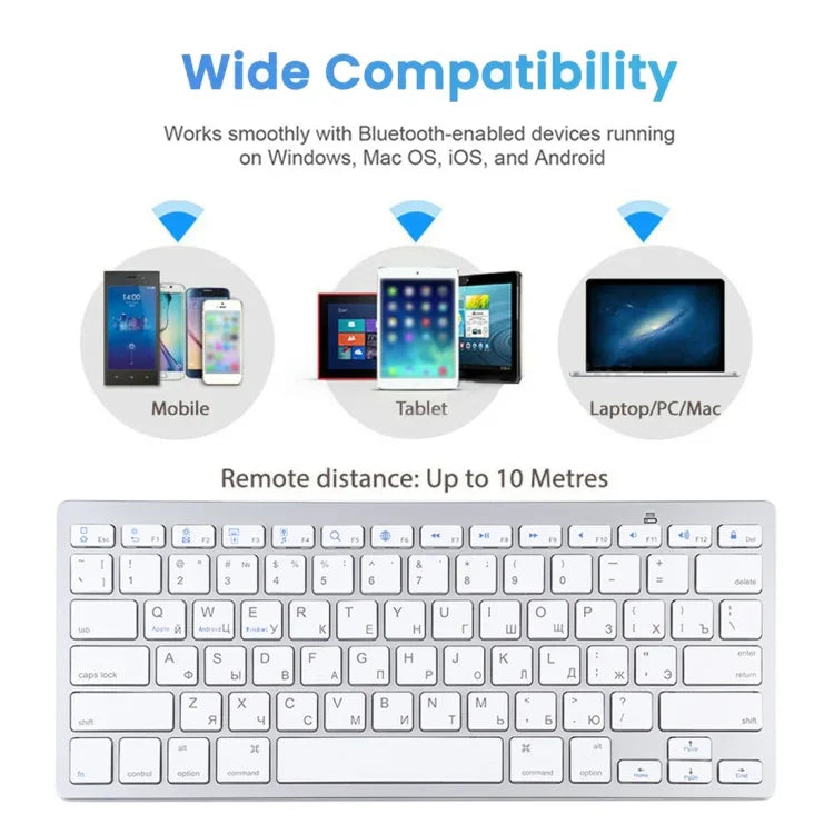 Bàn phím Bluetooth không dây siêu mỏng WB-8022 cho iPad, Samsung, Huawei, Xiaomi, máy tính bảng hoặc điện thoại thông minh, Phím tiếng Nga, Phím tiếng Nga