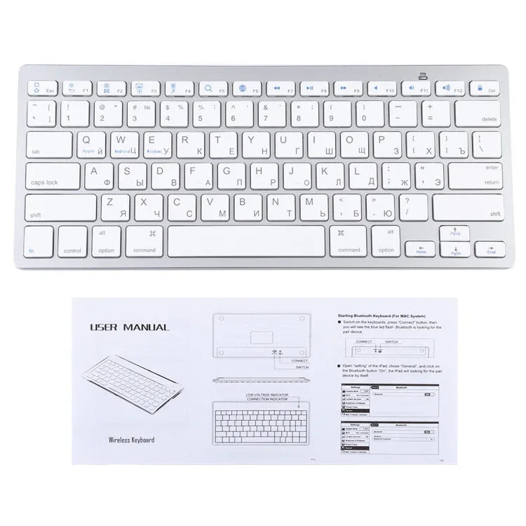 Bàn phím Bluetooth không dây siêu mỏng WB-8022 cho iPad, Samsung, Huawei, Xiaomi, máy tính bảng hoặc điện thoại thông minh, Phím tiếng Nga, Phím tiếng Nga