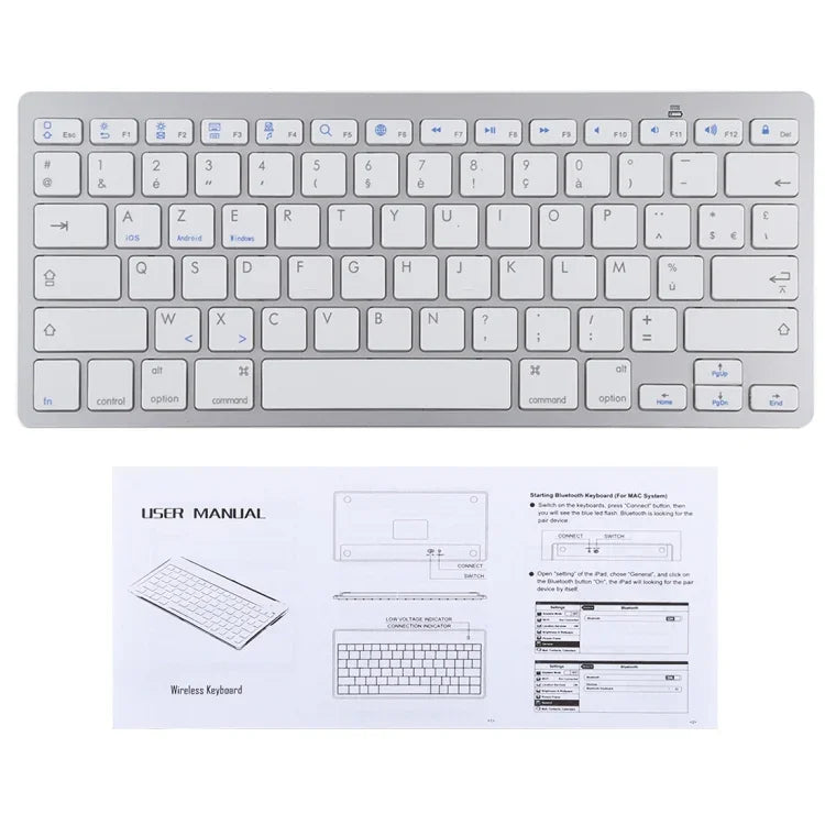 Bàn phím Bluetooth không dây siêu mỏng WB-8022 cho iPad, Samsung, Huawei, Xiaomi, máy tính bảng hoặc điện thoại thông minh, Phím tiếng Pháp, Phím tiếng Pháp