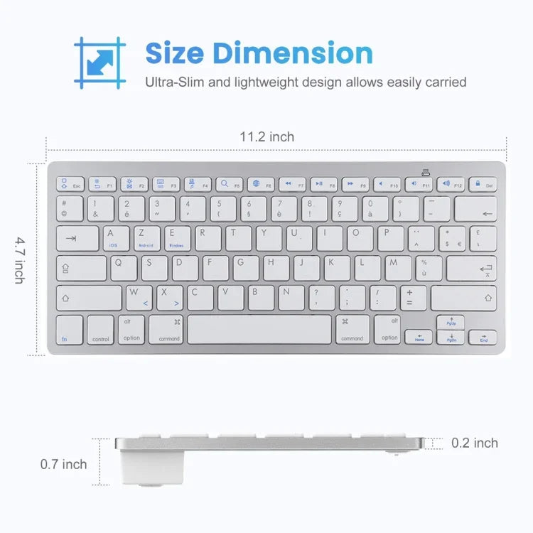 Bàn phím Bluetooth không dây siêu mỏng WB-8022 cho iPad, Samsung, Huawei, Xiaomi, máy tính bảng hoặc điện thoại thông minh, Phím tiếng Pháp, Phím tiếng Pháp