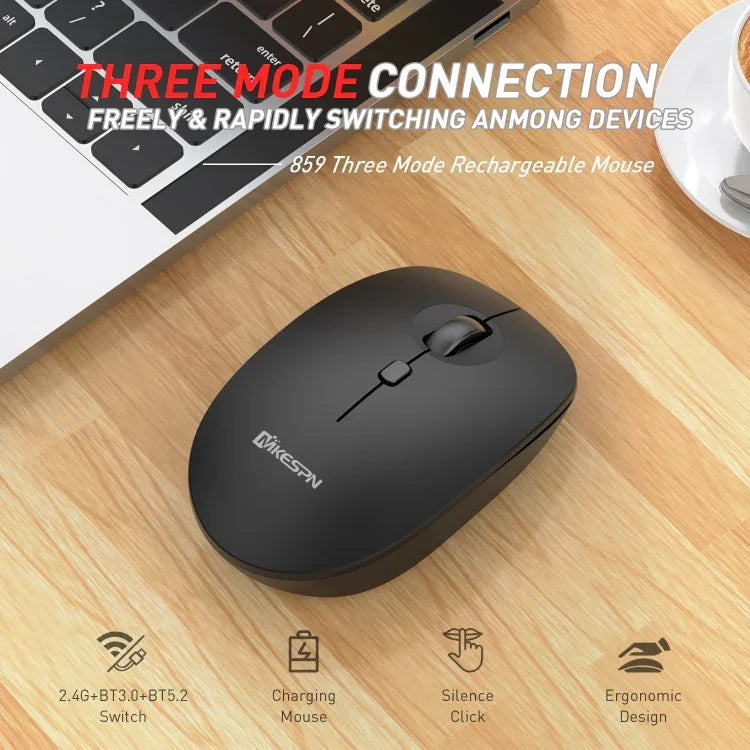 Chuột không dây ba chế độ 2.4G+BT5.0+BT3.0 MKESPN 859, 2.4G+BT5.0+BT3.0