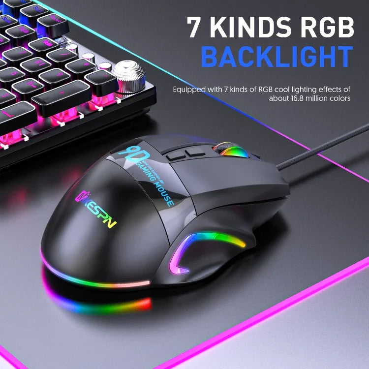 Chuột chơi game có dây định nghĩa macro RGB 9 nút tốc độ đầy đủ MKESPN X10, định nghĩa macro tốc độ đầy đủ