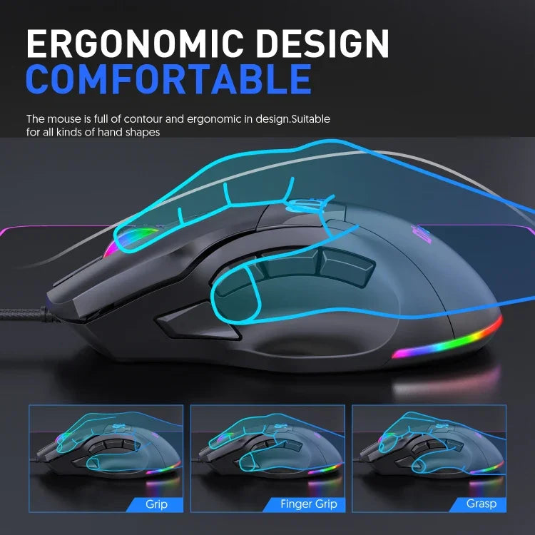Chuột chơi game có dây định nghĩa macro RGB 9 nút tốc độ đầy đủ MKESPN X10, định nghĩa macro tốc độ đầy đủ