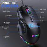 Chuột chơi game có dây định nghĩa macro RGB 9 nút tốc độ đầy đủ MKESPN X10, định nghĩa macro tốc độ đầy đủ