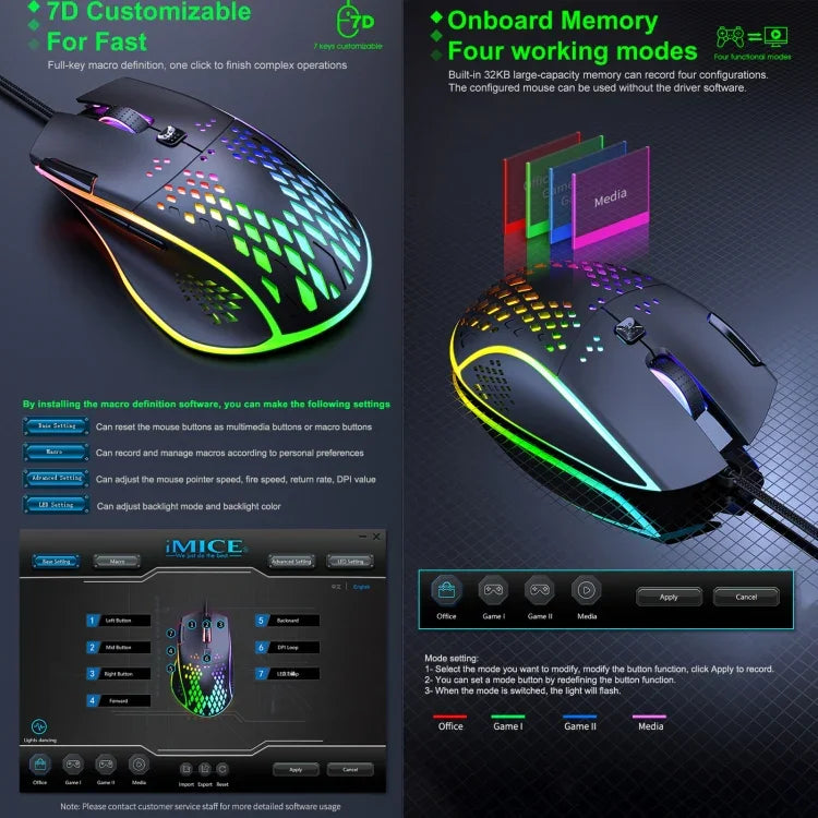 Chuột chơi game iMICE T97 đèn LED RGB USB 7 nút 7200 DPI có dây