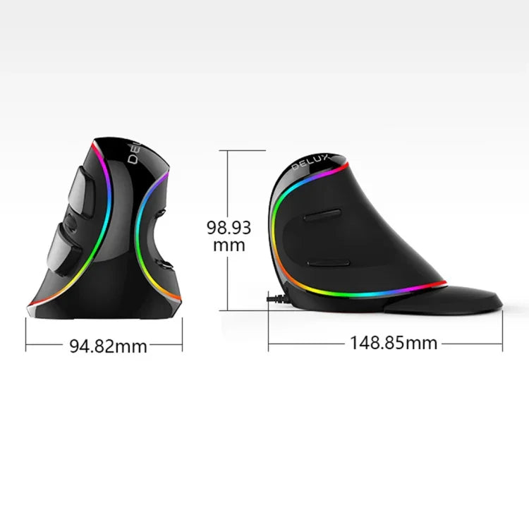 Chuột quang có dây DELUX M618 Plus RGB chuột dọc công thái học 4000DPI, 4000DPI có dây