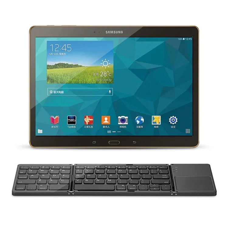 B033 Rechargeable 3-Folding 64 Keys Bluetooth Wireless Keyboard with Touchpad, 3-Folding 64 Keys with Touchpad White