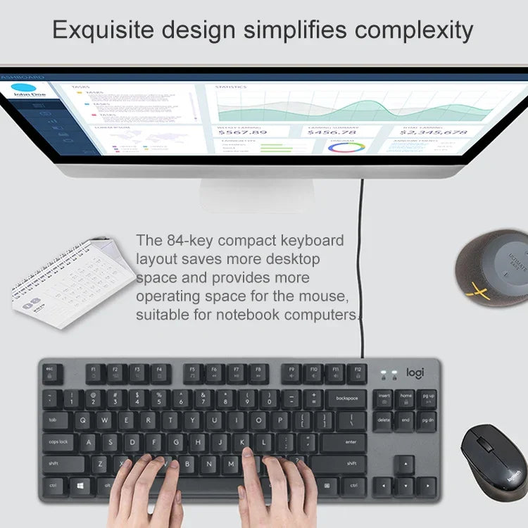 Bàn phím cơ mini có dây Logitech K835, phím xanh lá, phím xanh lá