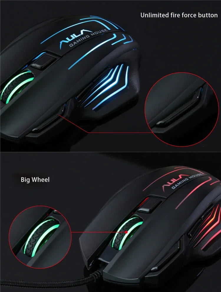 Chuột chơi game quang USB có dây Aula Series Ghost Shark II với đèn màu 7D, độ phân giải tối đa 4000 DPI, Ghost Shark II(B)