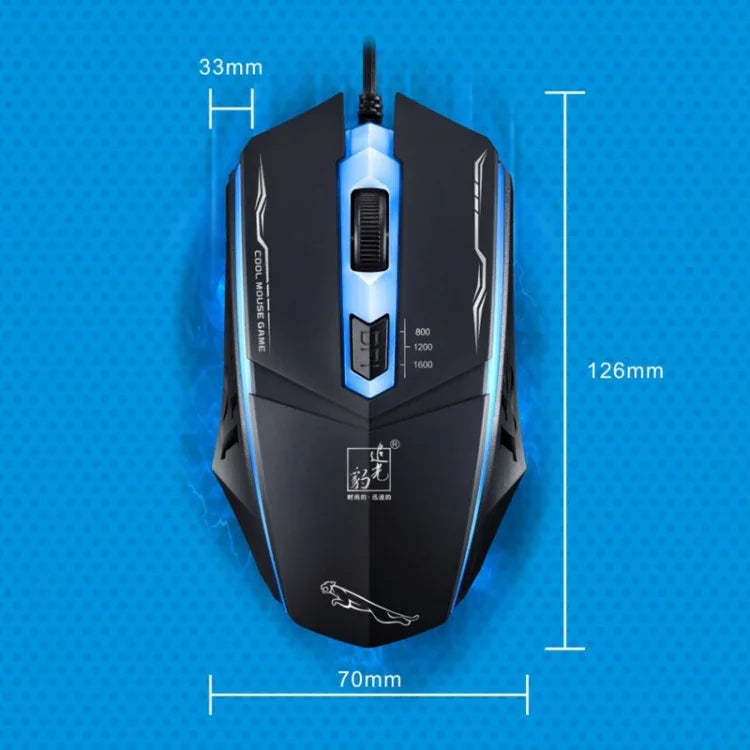 Chuột chơi game quang có dây USB Chasing Leopard 199 1600DPI điều chỉnh 3 tốc độ có đèn LED nền, chiều dài: 1.3m, 199 màu đen, 199